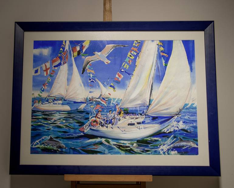 Original Impressionism Yacht Painting by Prunk Fox