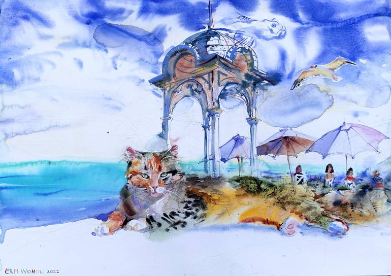 Original Surrealism Cats Painting by Prunk Fox