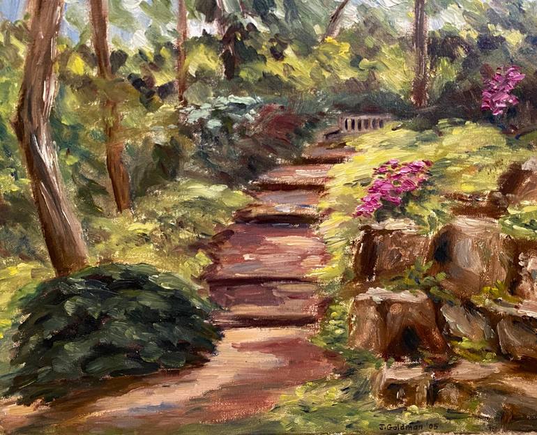 Original Landscape Painting by Dr Joel Goldman | Impressionism Art on Canvas | Hidden Garden Walk - En Plein Air - See the Hand of the Artist