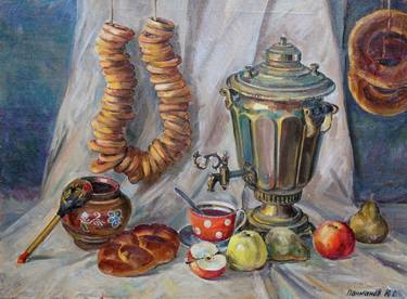 Paymanov Yuri, born in 1946, the name of the painting "Still Life with a Samovar", 60 * 80 cm, oil, canvas, thumb