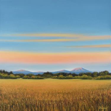 Distant Mountains - Blue Sky Gold Field Landscape thumb