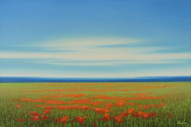 Lush Poppy Field - Blue Sky Flower Field Landscape thumb