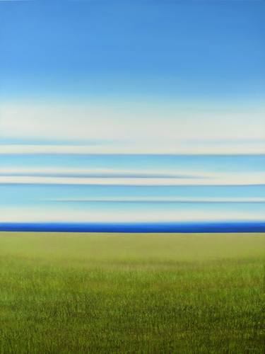 Lush Grassy Field 2 - Blue Sky Landscape Painting thumb