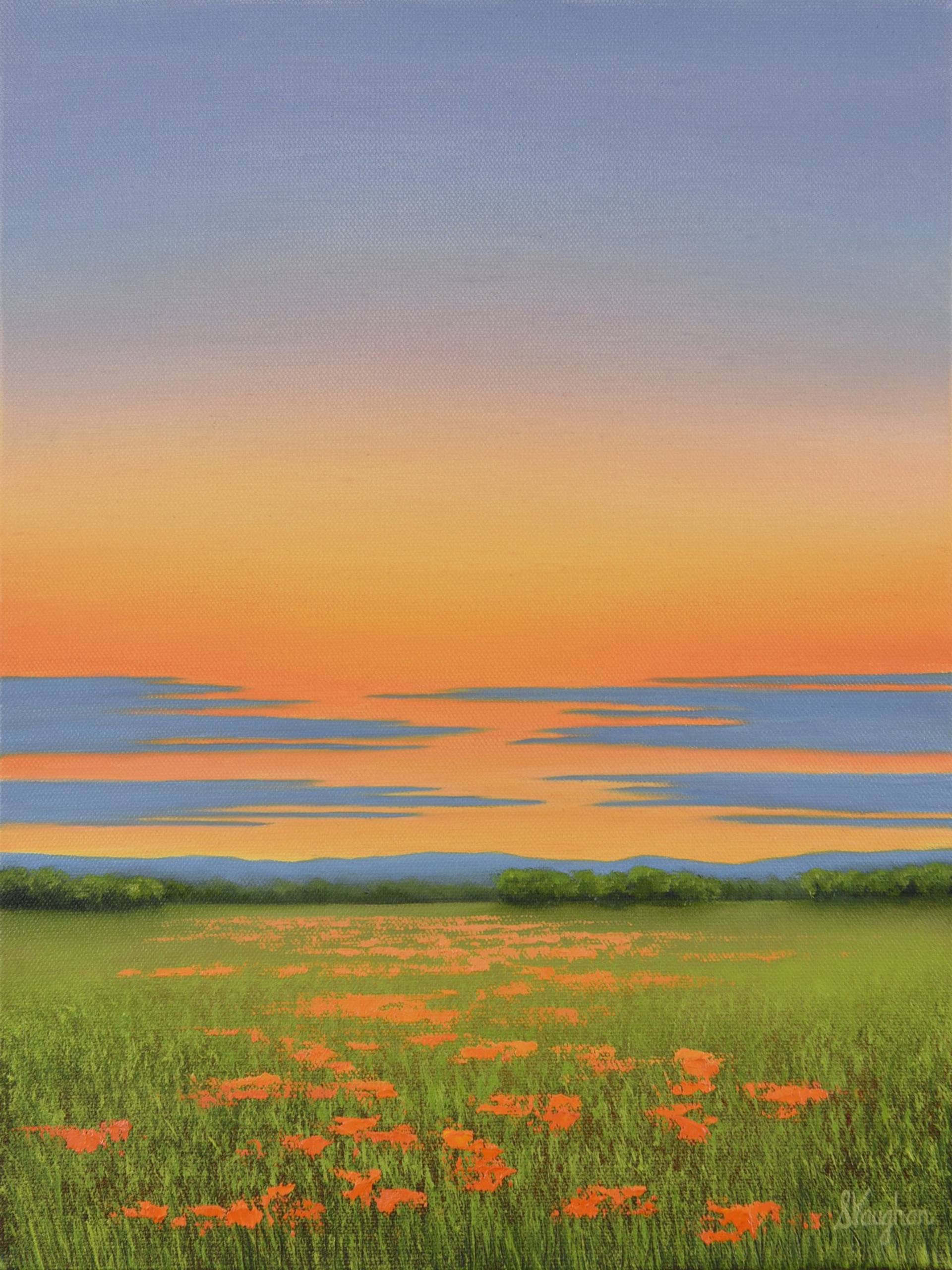 Twilight Sky - Flower Field Landscape Painting by Suzanne Vaughan