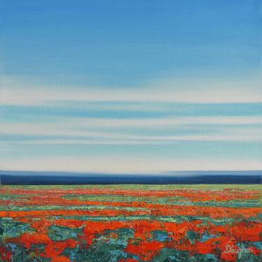 Blue Sky Poppies - Flower Field Landscape thumb