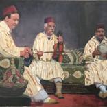 Moroccan musicians in traditional interior by Carole Nataf