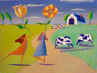 Dancing Girls with Flowers and Cows II thumb