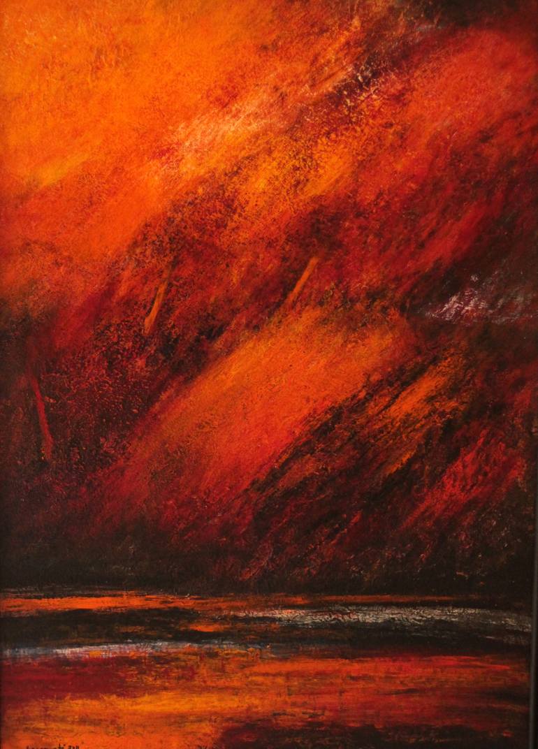 orange landscape painting