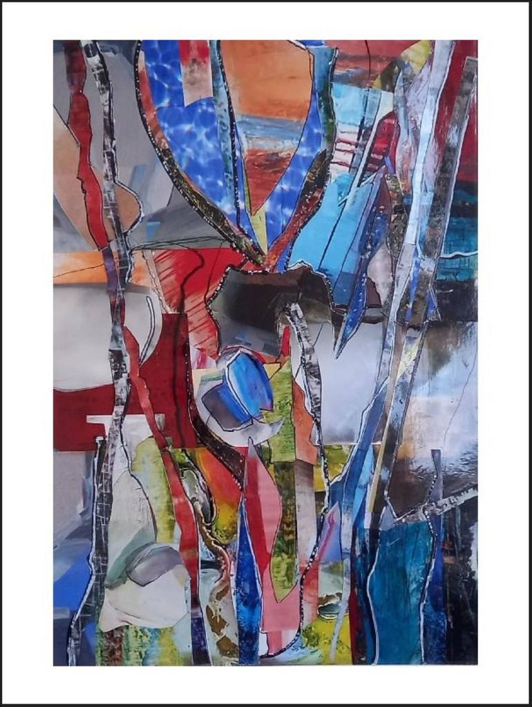 Original Abstract Collage by Jean - Pierre Decort