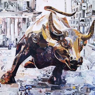 Bull Wall Street,  collage ,limited edition style Diasec thumb