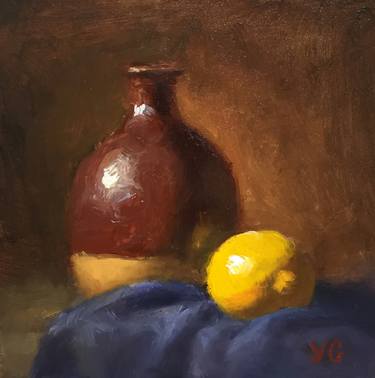 Vase and lemon. Small Oil painting by Yana Golikova. thumb