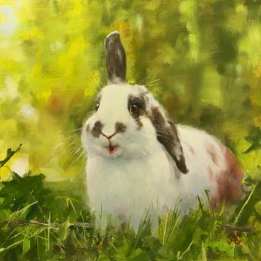 Cute bunny painting. Original Oil art thumb