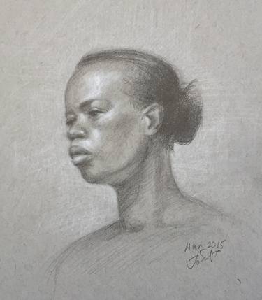 Portrait of African-American Woman. Original Graphite Life sketch. Female beauty. Wall decor. thumb