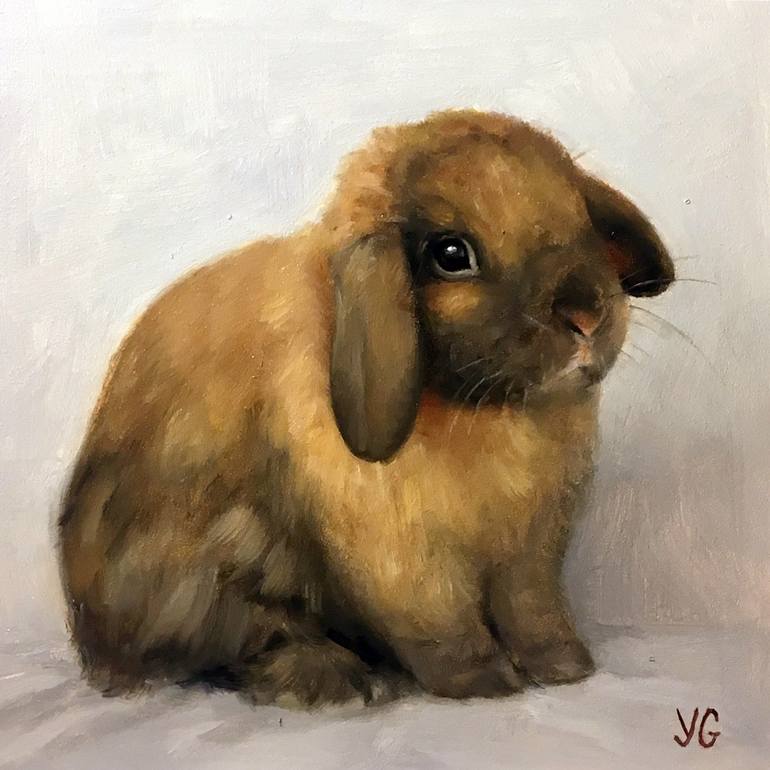 Original Square Watercolor Painting Lop Rabbit Portrait