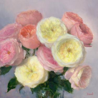 "Tenderness. Garden Roses" Original Floral Oil Painting thumb
