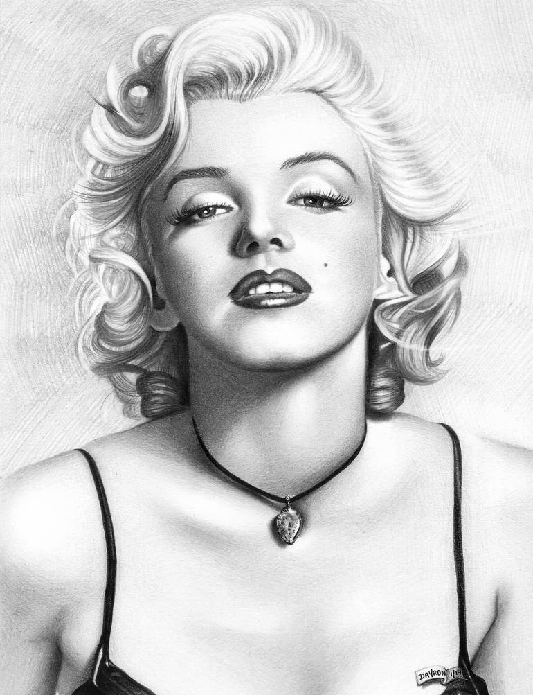 Marilyn Monroe portrait graphite drawing Art Print signed