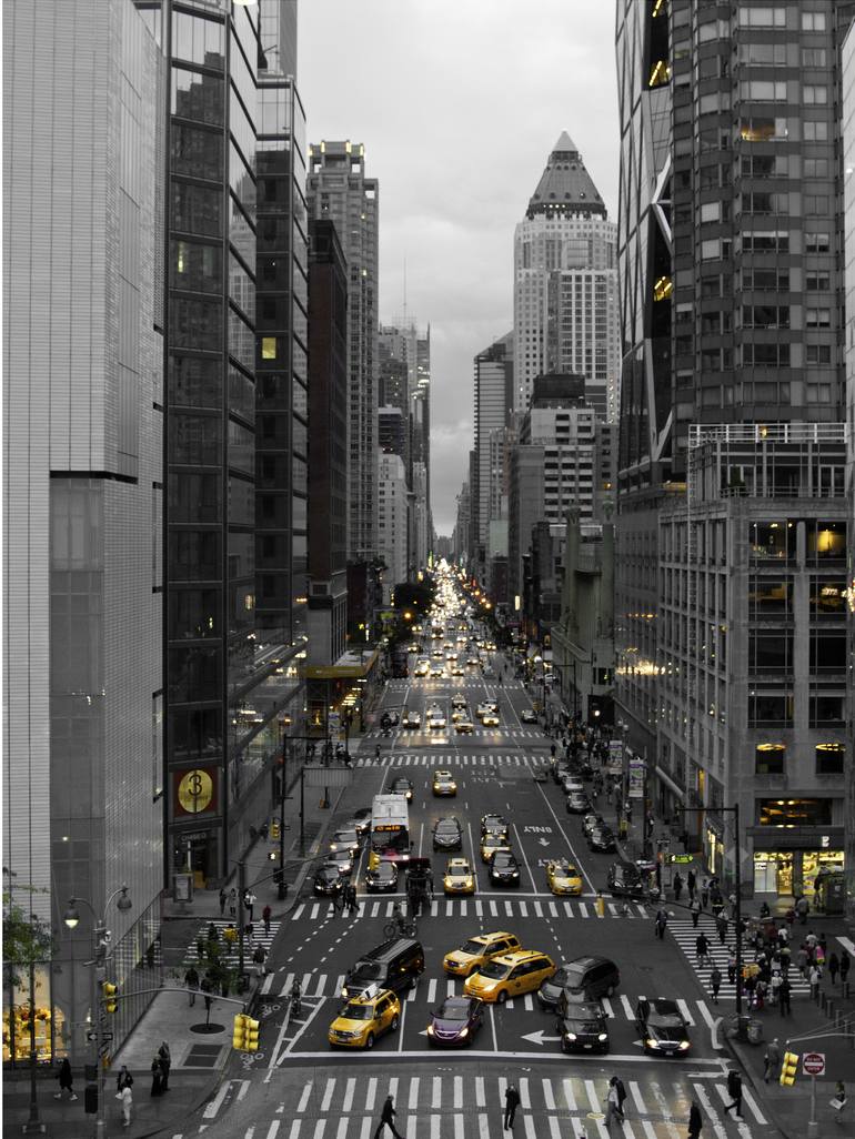 New York City Photograph, NYC skyline, wall art decor, city prints - Columbus circle 8 Avenue – Black White Print with yellow tint Photography by Van Tsao | Saatchi Art
