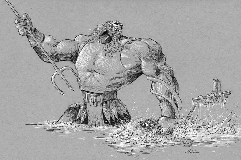 Poseidon Cleaning House Drawing By Michael Nicholson Saatchi Art