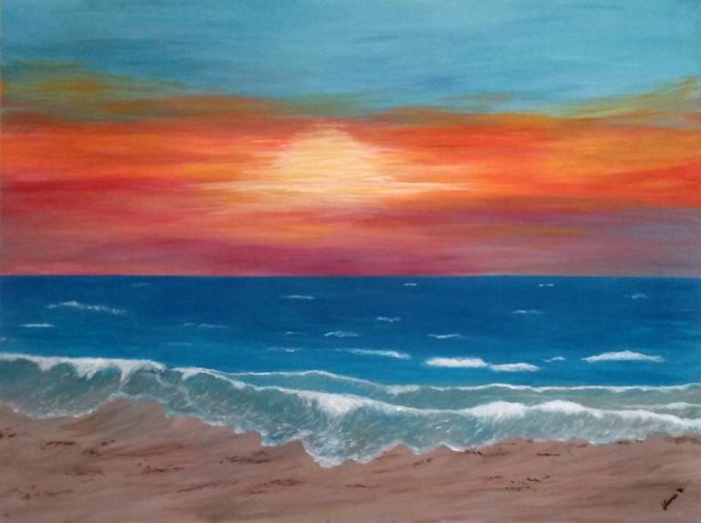 Spectacualr Beach Sunset Painting