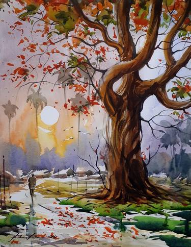 Original Abstract Tree Paintings by Kishor Mojumdar