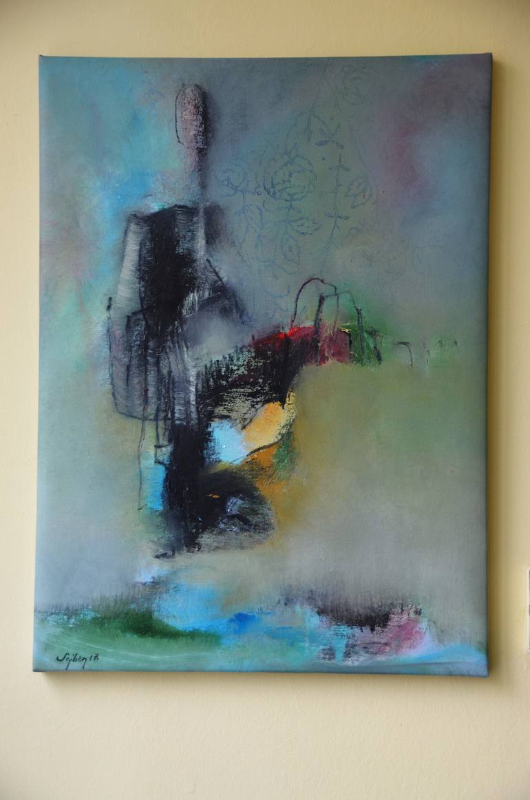 Original Abstract Expressionism Garden Painting by Sejben Lajos