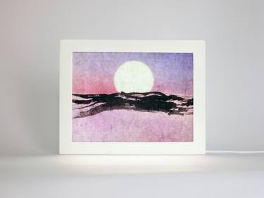 Purple Full Moon Night, Abstract Mountain Painting, M005 thumb