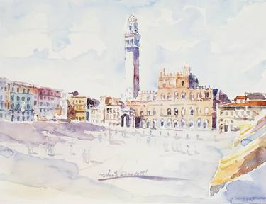 Siena Campo Square Original Watercolor Painting thumb