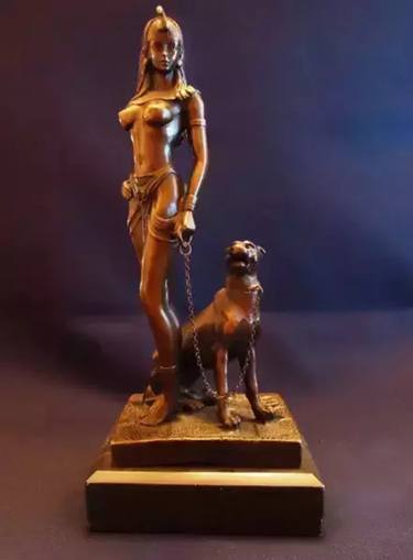 Bronze statue "Egyptian with dog" by Fisher thumb