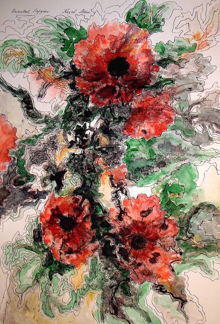 Oriental Poppies Painting by Hazel Stone | Saatchi Art