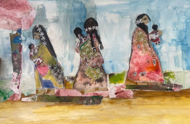 Original Family Painting by Shelja Garg | Abstract Art on Paper | Three moments of motherhood, one endless love
