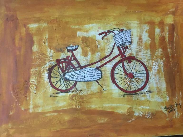 Original Fine Art Bicycle Painting by Shelja arts