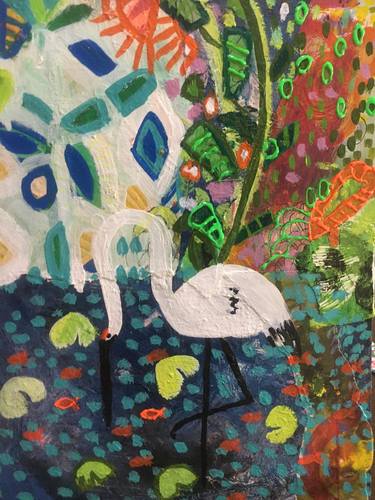 swan in pond collage painting thumb