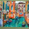 Venice's beautiful canals and colors This piece was painted during the Coronavirus pandemic in the USA and The painting represents that we need to believe that everything is going to be alright,  Peace and tranquility is just around the corner. The painting is 18 x 24 inches on stretched canvas and the medium is acrylic.