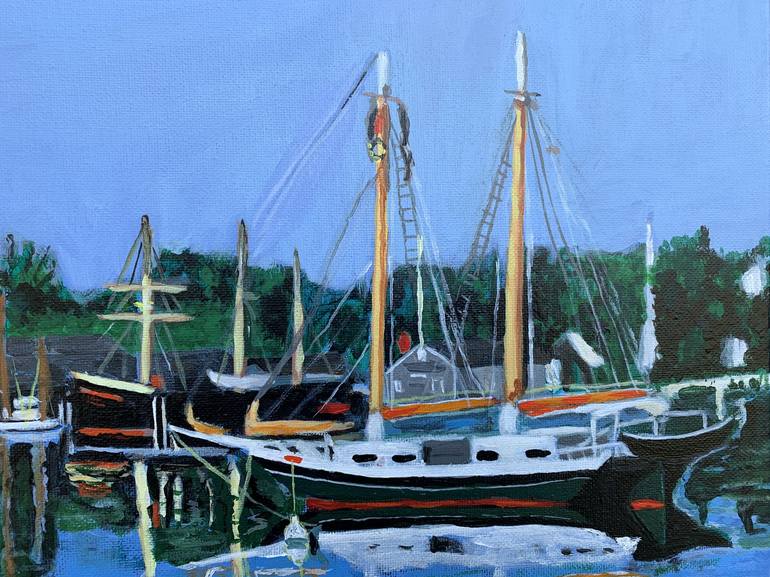 Original Fine Art Sailboat Painting by Aubier Torres