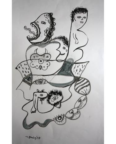 Original Abstract Expressionism Cartoon Drawings by Tobias Biering