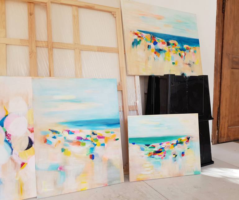Original Abstract Beach Painting by Wioletta Gancarz