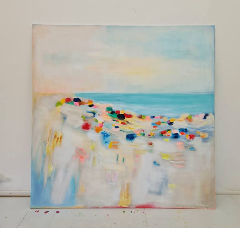 Original Abstract Expressionism Beach Painting by Wioletta Gancarz