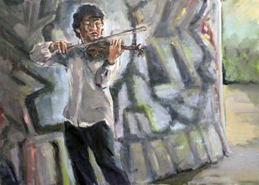 boy playing the violin in Berlin thumb