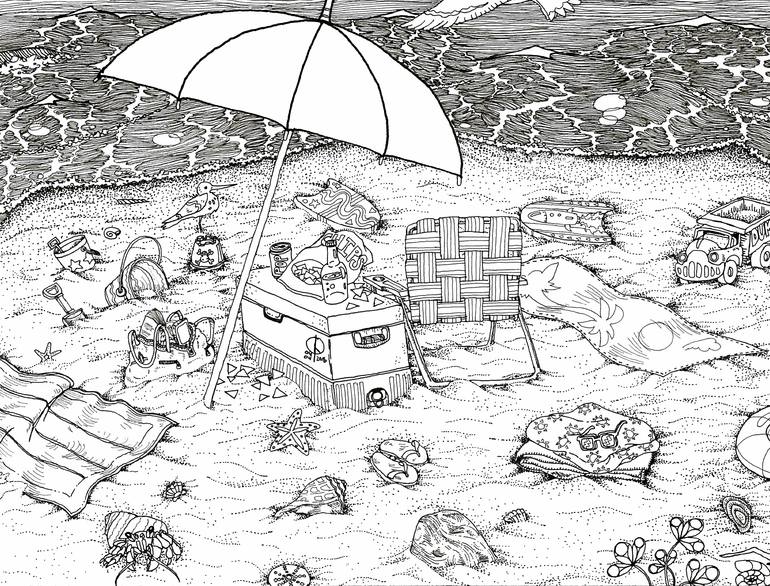 Original Conceptual Beach Drawing by Clinton Bowers