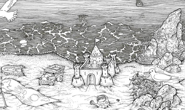 Original Conceptual Beach Drawing by Clinton Bowers