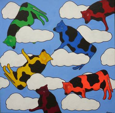 Print of Pop Art Cows Paintings by Gazman Long