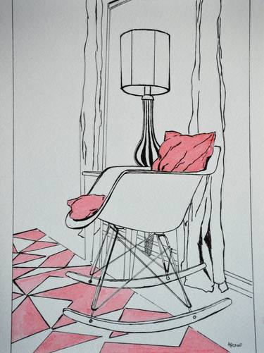 Original Fine Art Interiors Drawings by Afekwo N