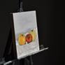 Heirloom tomatoes in white cloth still life.  Painted on stretched linen canvas, ready to hang