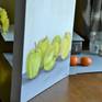 I bought these delicious apples specifically to paint. I wanted a natural blend of cool colors. Painted on stretched linen canvas, ready to hang with d ring hooks on back.