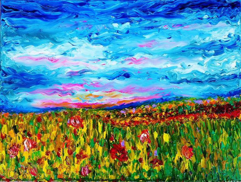 Among the Flower Fields 12 x good 12 Painting