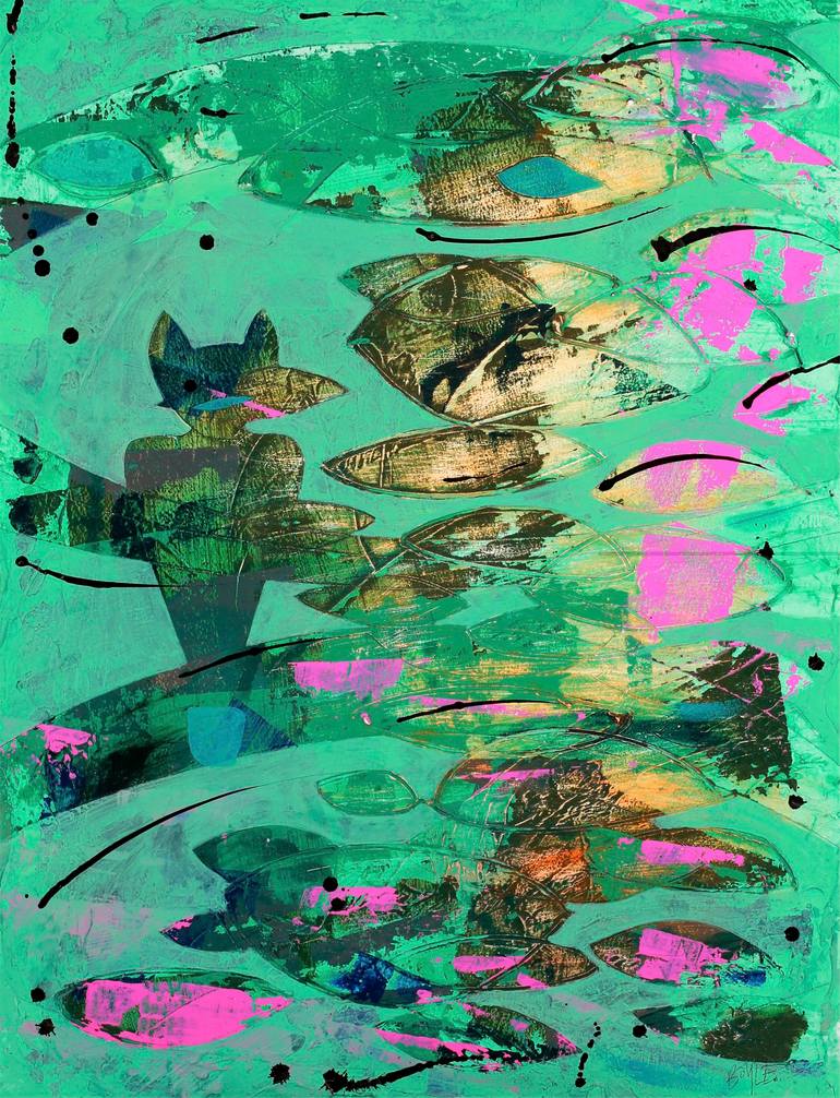Original Animal Painting by Alice Boyle | Abstract Art on Other | Don't Forget to Feed the Cat