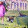The colors and odd combination of classical architecture, informal dog walking, and vibrant green fruits from the osage orange tree covering the foreground - combined to somehow need composing into a quirky painting of Centennial Park in Nashville - from the dog park's perspective, of course.
