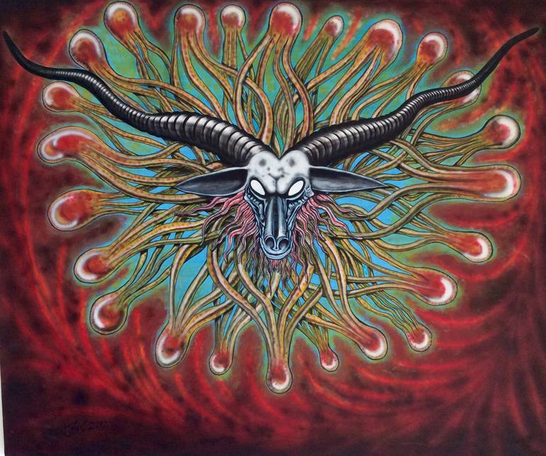 Alien Ram Skull Painting by Murat Isci | Saatchi Art