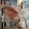 Look closely and you will see the leaf imprints on paper. This permanent imprint is accomplished by steaming leaves pressed on the paper in a hot bath for many hours. An eco-print
Gold leaf highlights.
Comes on a ready to hang canvas.