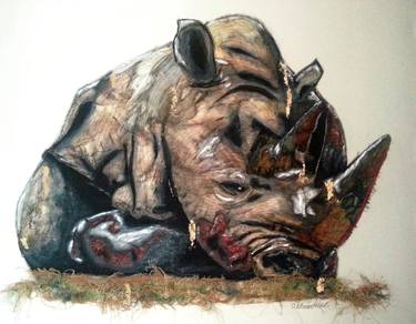 Saatchi Art Artist Averil Stuart; Collage, “Resting Rhino” #art